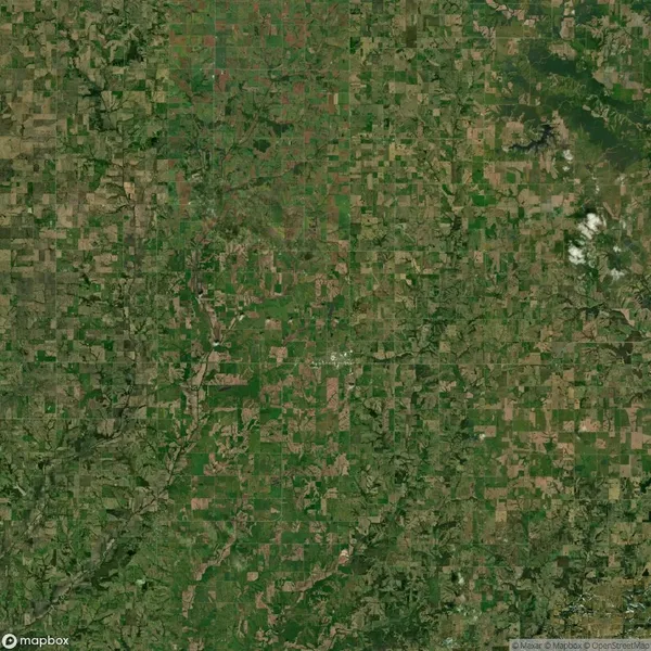 Aerial view of a vast patchwork of agricultural fields and patches of forested areas, interspersed with roads and small settlements.