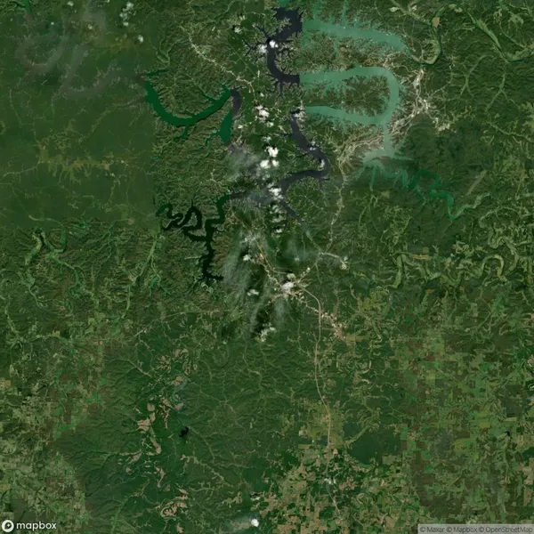 Aerial view of a lush, green landscape with winding rivers and scattered cloud cover.