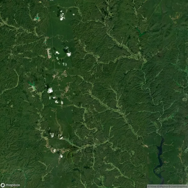 Aerial view of a lush green landscape with winding rivers, scattered clouds, and dense forested areas.