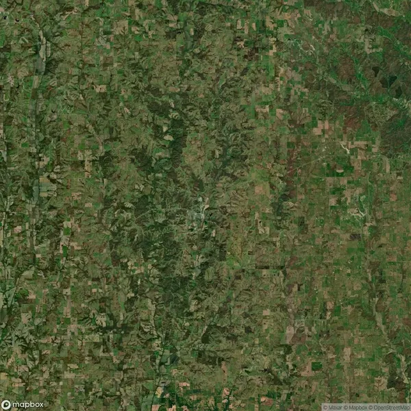 Aerial view of a large patchwork of fields and greenery with varied textures and patterns, including farmland and wooded areas.