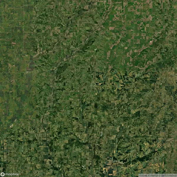 Aerial view of a vast patchwork of green farmland and scattered forests, intersected by winding roads and small water bodies.
